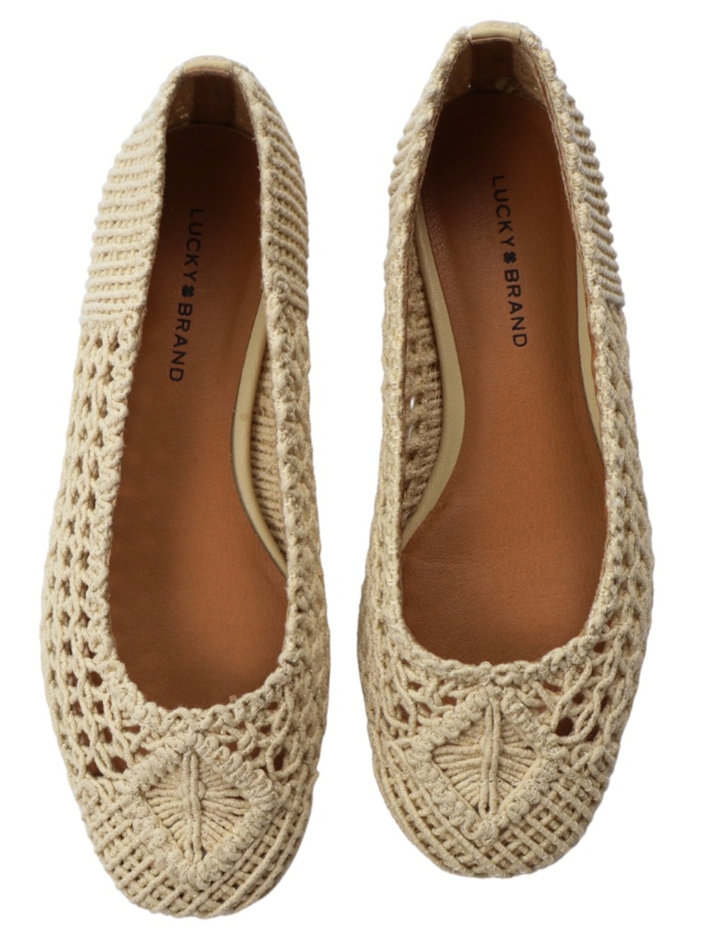 Lucky Brand Flats 6.5 Cream Crochet Knit Ballet Shoes Woven Boho Neutral